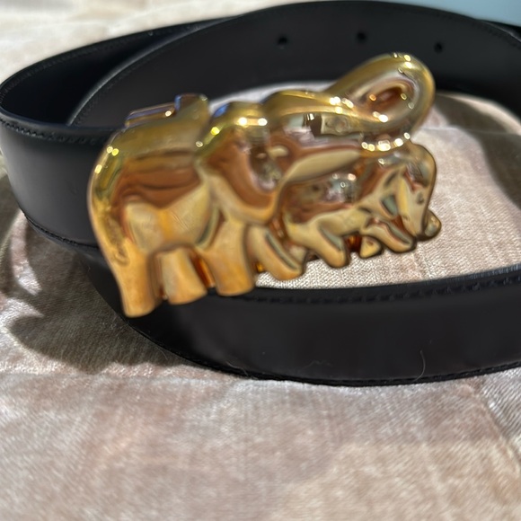 Cartier double elephant gold tone belt with black strap - Picture 1 of 8